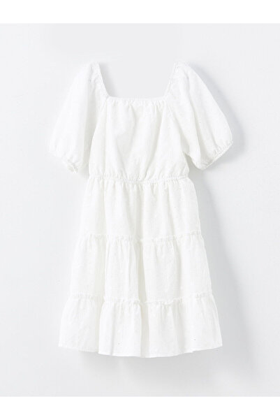 LC Waikiki Lcw Kids Ecru Square Collar Girls' Brode Dress