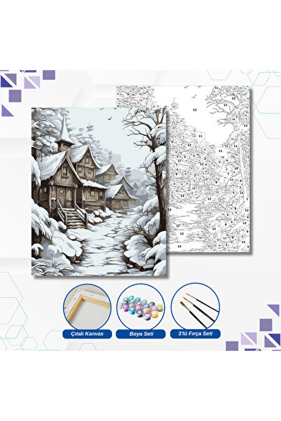 tuvval Sayılarla Boyama Set KIŞ AHŞAP EVLER 30x40 Cm
