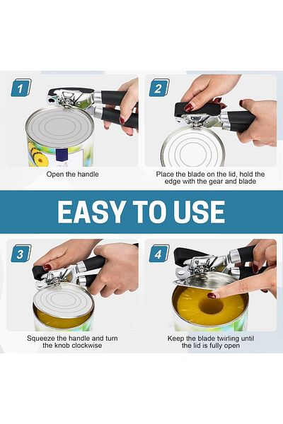 COOYA Hand Held Can Opener, Strong Manual Can Opener with Smooth Edge Cut, Comfortable Soft Handle