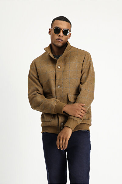 Kiğılı Jachetă bomber din lână în carouri slim fit