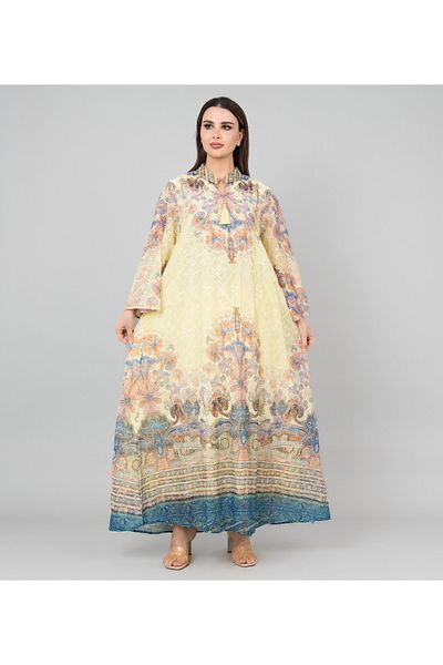 IKKXA Floral Flared Sleeves Printed Jalabiya