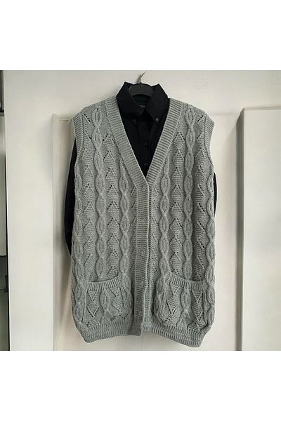 Çeyizcim Gray Knitwear Knit Vest - Buttoned Design