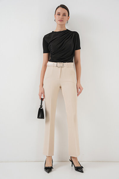 Bigdart 6538 Belted Flared Trousers - Cream