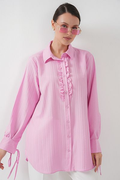 Bigdart Frilly Long Shirt Tunic 5953 - Pink