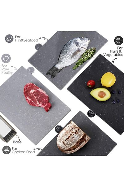 COOYA 4 Pcs Plastic Chopping Board Set,with Extra Thick Colour Coded andStorage Stand