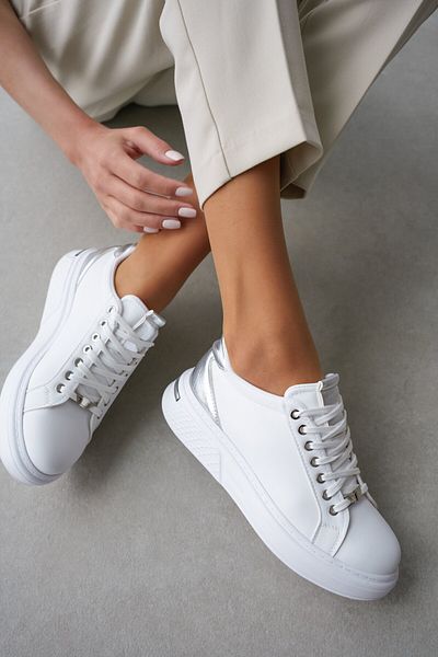 selinshoes Alen Silver Lace-Up Women's Sneaker with Accessories - Silver