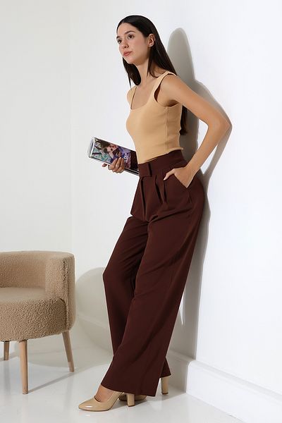 COCOCİX Wide Leg Snap Fastener Model Fabric Trousers