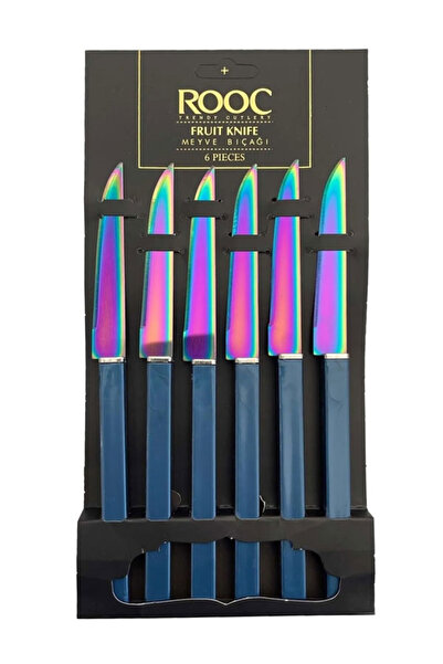 Rooc 6 Pieces Fruit Knife Laser Cut Navy Blue Blade Fruit Knife