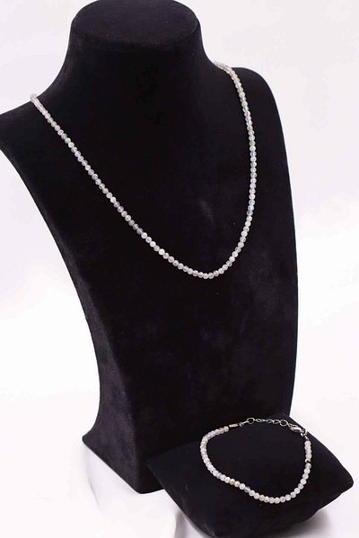 MYTAKIAĞACIMFH Labradorite Stone Natural Stone Necklace Bracelet Set Faceted Cut 2-3mm