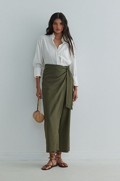 Suud Collection Khaki plátěné zavinovací kalhoty - model Alia