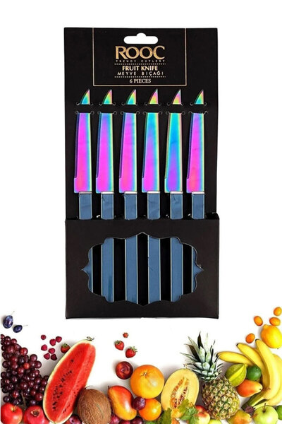 Rooc 6 Pieces Fruit Knife Laser Cut Navy Blue Blade Fruit Knife