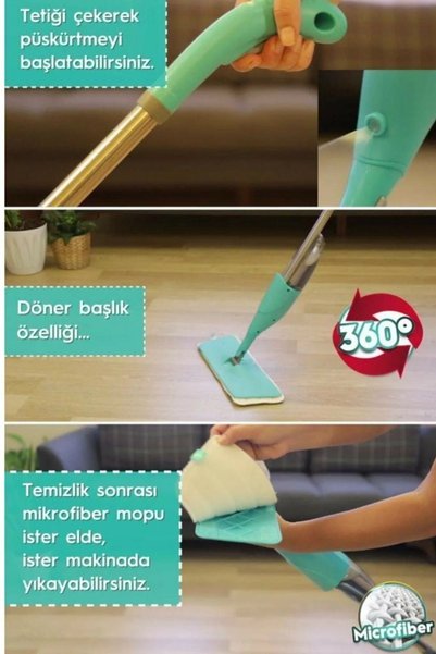 Miomi Mop Sprey Mop 300cc Su Hazneli Pratik Temizlik 3 Adet Mop ( Distribütör Garantili )