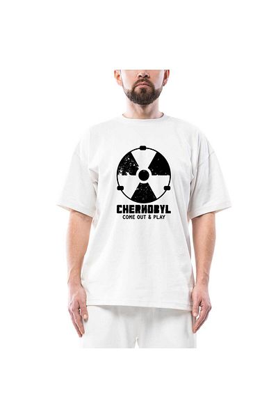 Z zepplin Λευκό μπλουζάκι Chernobyl Never Again Oversize