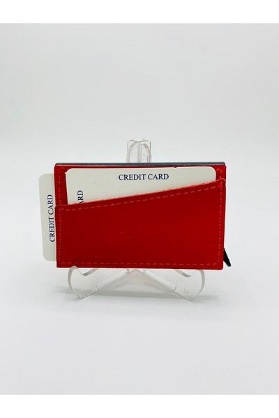 Atölyezümra Mechanical Card Holder with Genuine Leather Sheath (Red)