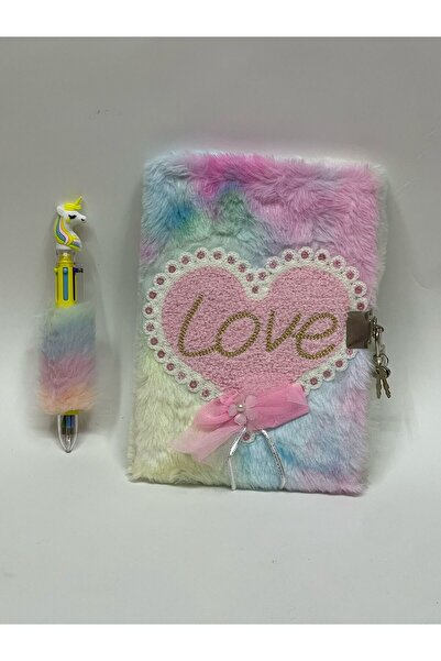 ÇilekKurdu Kilitli Hatıra Defteri Peluş + 8 Renk Yazabilen Tükenmez