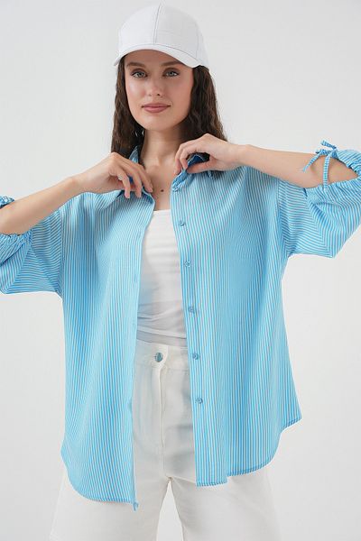 Bigdart Women's Striped Oversize Short Sleeve Shirt 20296 - Blue