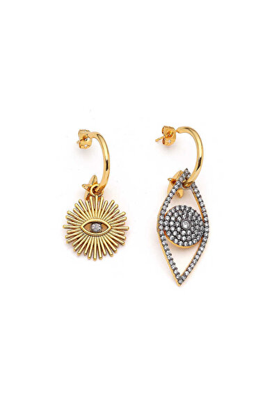 Mon Reve Dakota Altın Kaplama Göz,Güneş Charm İğneli Küpe