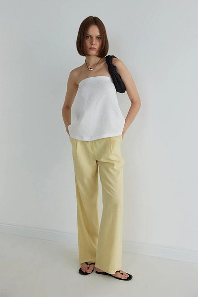 Suud Collection Gabriel Yellow Single Pleated Linen Trousers