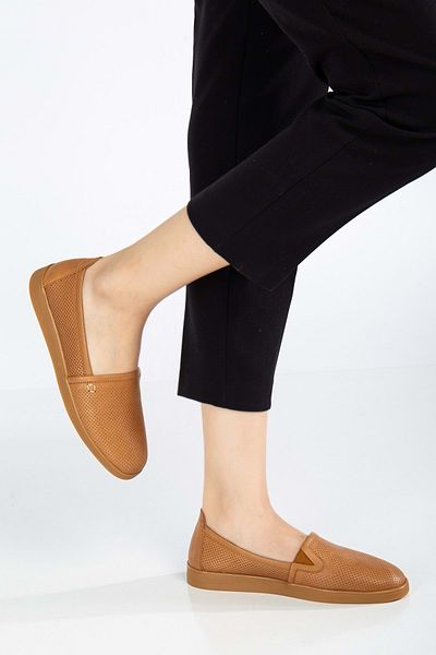 ANALİN SHOES Women's Genuine Leather Casual Comfort Shoes - Tan