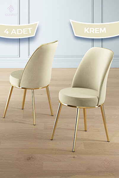 Canisa Pefa Serisi 4 Adet Krem Mutfak Sandalyesi Gold Kaplama Metal Ayak 1. S...
