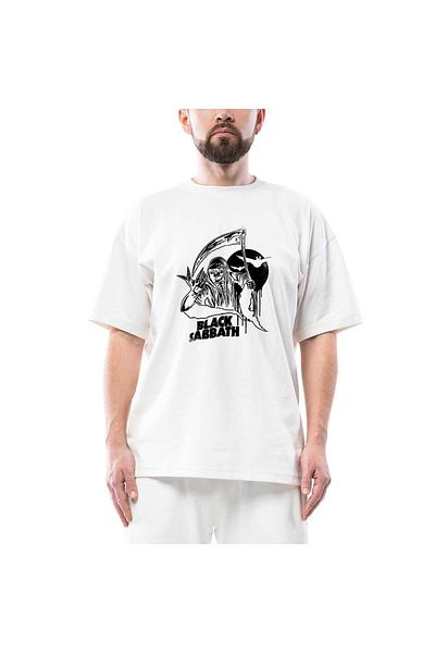 Z zepplin Black Sabbath σε σκούρο υπερμεγέθη λευκό μπλουζάκι