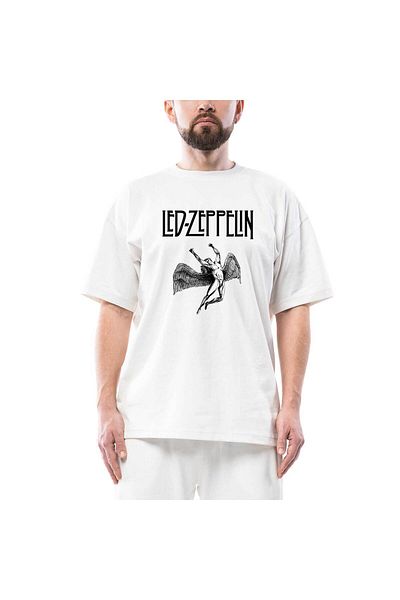 Z zepplin Λευκό μπλουζάκι Led Zeppelin Lcarus Oversize