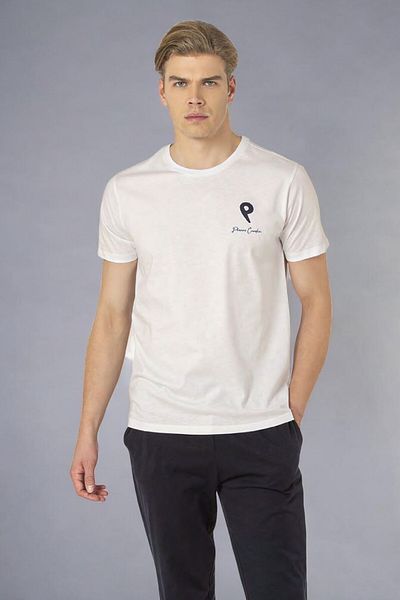 Pierre Cardin Licensed New Season Men's 100% Cotton Summer Pajama Set with Short Sleeves and Pockets - White