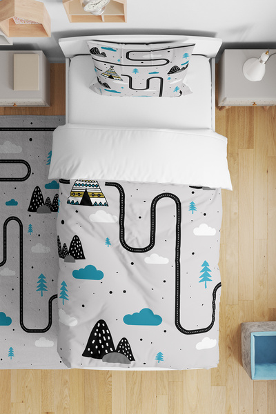 BelezaHome طقم غطاء لحاف للأطفال الرضع باللون الرمادي والأزرق