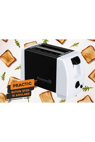 Hausberg Topinkovač HB-150NG, 750 W, 7 nastavení, 2 plátky, automatické vypnutí, černobílý