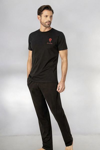 Pierre Cardin Licensed New Season Men's 100% Cotton Summer Pajama Set with Short Sleeves and Pockets - Black