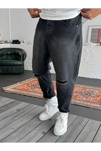 BYBASICMAN Μαύρο σειρά σκισμένο μοτίβο λέιζερ Boyfriend DP-043