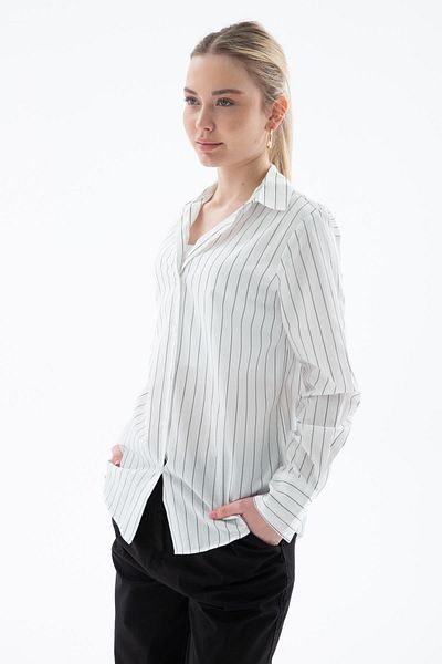 Fashion Friends Ecru Colored Oversize Striped Shirt
