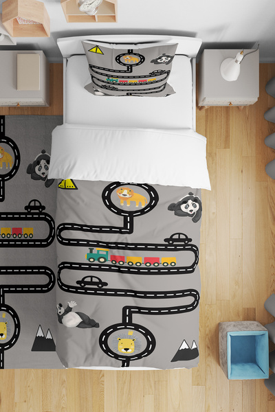 BelezaHome Gray Panda Single Baby Kids Bedding Set