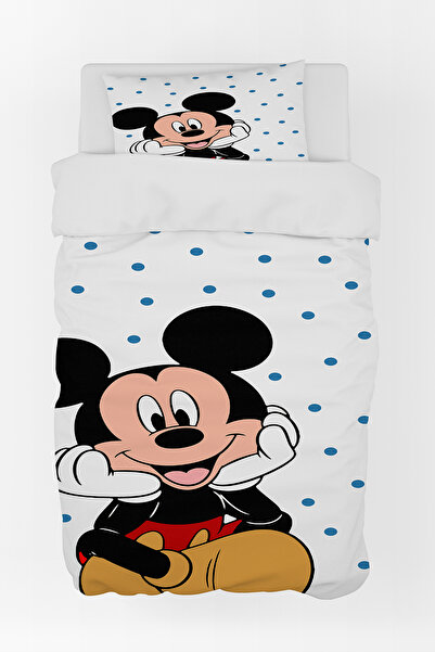 BelezaHome Blue Polka Dot Mickey Mouse Single Baby Kids Bedding Set