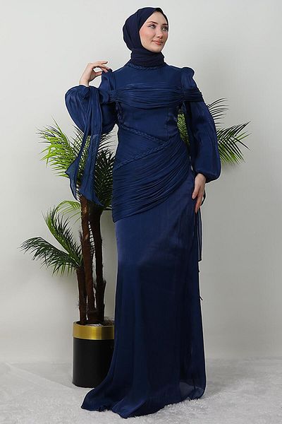 GİYZAMİLA "Dark Blue Freedom Evening Dress"