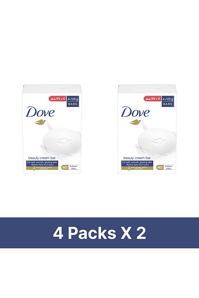 Dove Moisturizing Soap Bar, Original With ¼ Cream, Nourishing For All Skin Types, 125g (PACK OF 4) X2