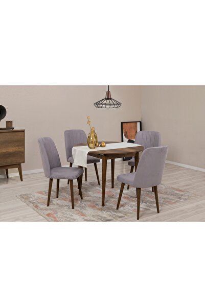 Vivense VİNA AÇILIR YUVARLAK MUTFAK MASA TAKIMI, CEVİZ GRİ