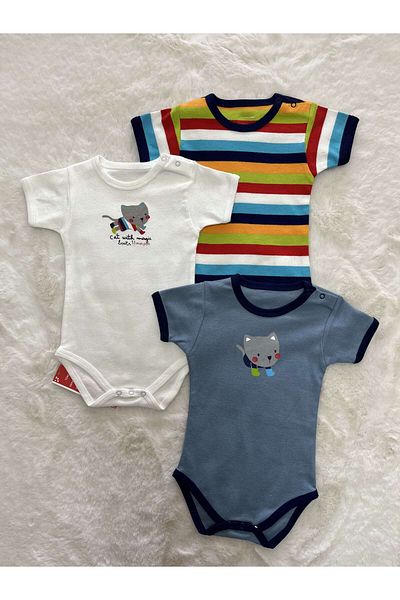 Bebepan His Cat Triple Short Sleeve Badi