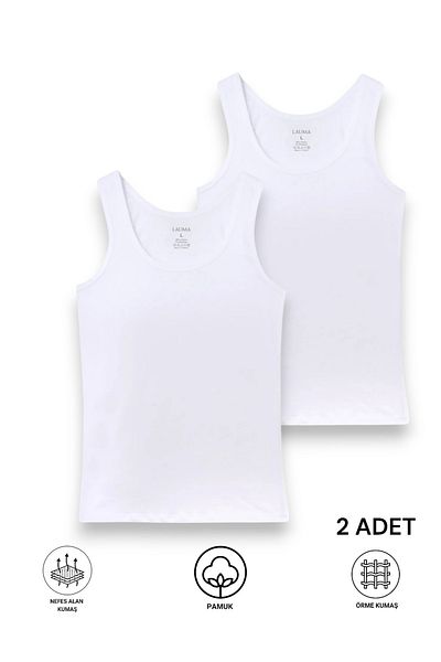 LAUMA White 2-Piece Wide Collar Combed Cotton Men's Undershirt