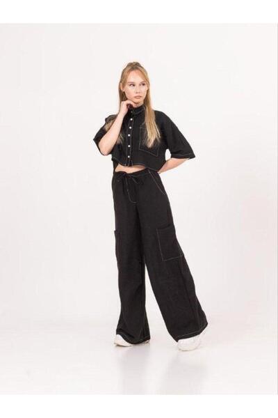 Zekids Момичешки комплект с риза, сако и панталони с широки крачоли