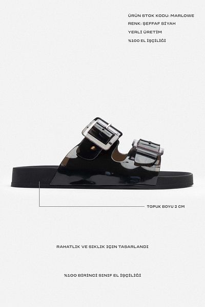 NİŞANTAŞI SHOES Marlowe Transparent Black Double Buckle Detail Flat Sole Women's Slippers