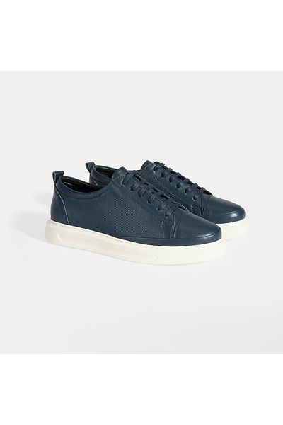 Desa Pantofi sport cu șireturi din piele albastru bleumarin de damă