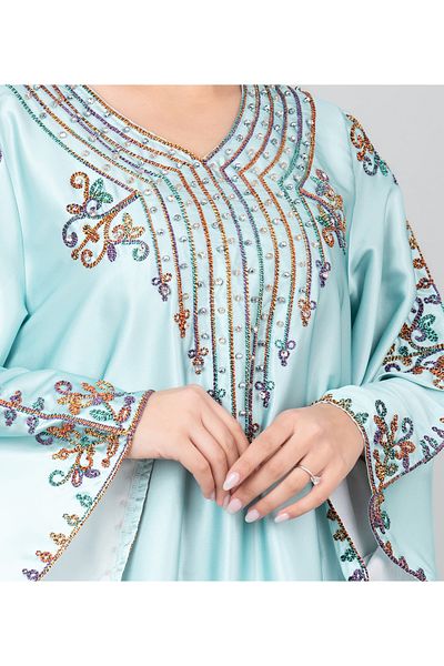 IKKXA Floral Printed Crystal Embroidery Jalabiya
