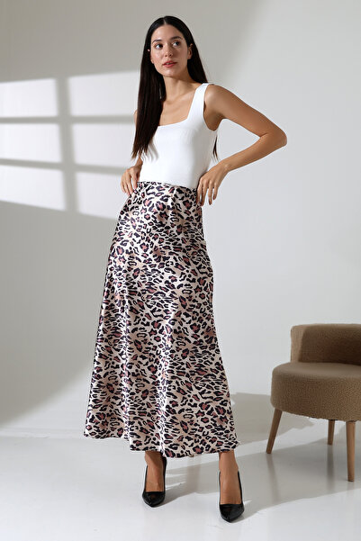 COCOCİX fustă midi din țesătură din satin de viscoză cu imprimeu leopard