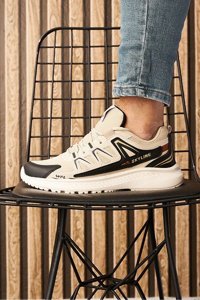 İmerShoes Αθλητικά παπούτσια Casual ανδρικά μπεζ μαύρα αθλητικά παπούτσια με κορδόνια με οδοντωτή χοντρή σόλα με υποστήριξη αστραγάλου 4281