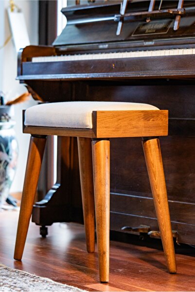 HASAĞAÇ %100 Gürgen Ağacı Ceviz Rengi Krem Piyano Taburesi