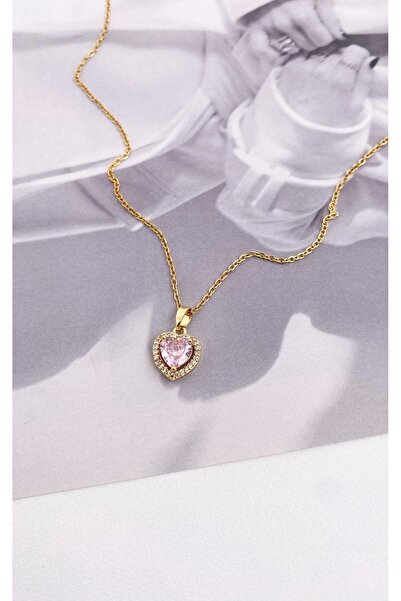 Sacha Accessories قلادة من الفولاذ الوردي الذهبي مع شكل قلب