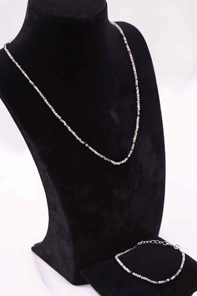 MYTAKIAĞACIMFH Fluorite Stone Natural Stone Necklace Bracelet Set Faceted Cut 2-3mm