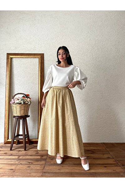 KÜÇÜĞÜM BUTİK Yellow Crispy Poplin Flared Skirt