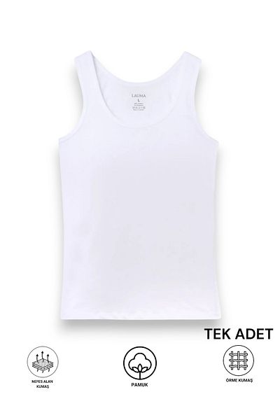 LAUMA White Single Wide Collar Combed Cotton Men's Undershirt
